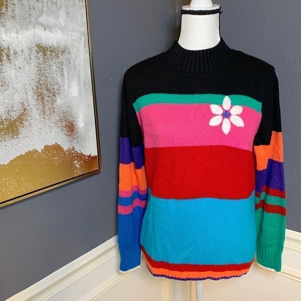 Sag Harbor Rainbow Striped Mock Turtleneck Sweater